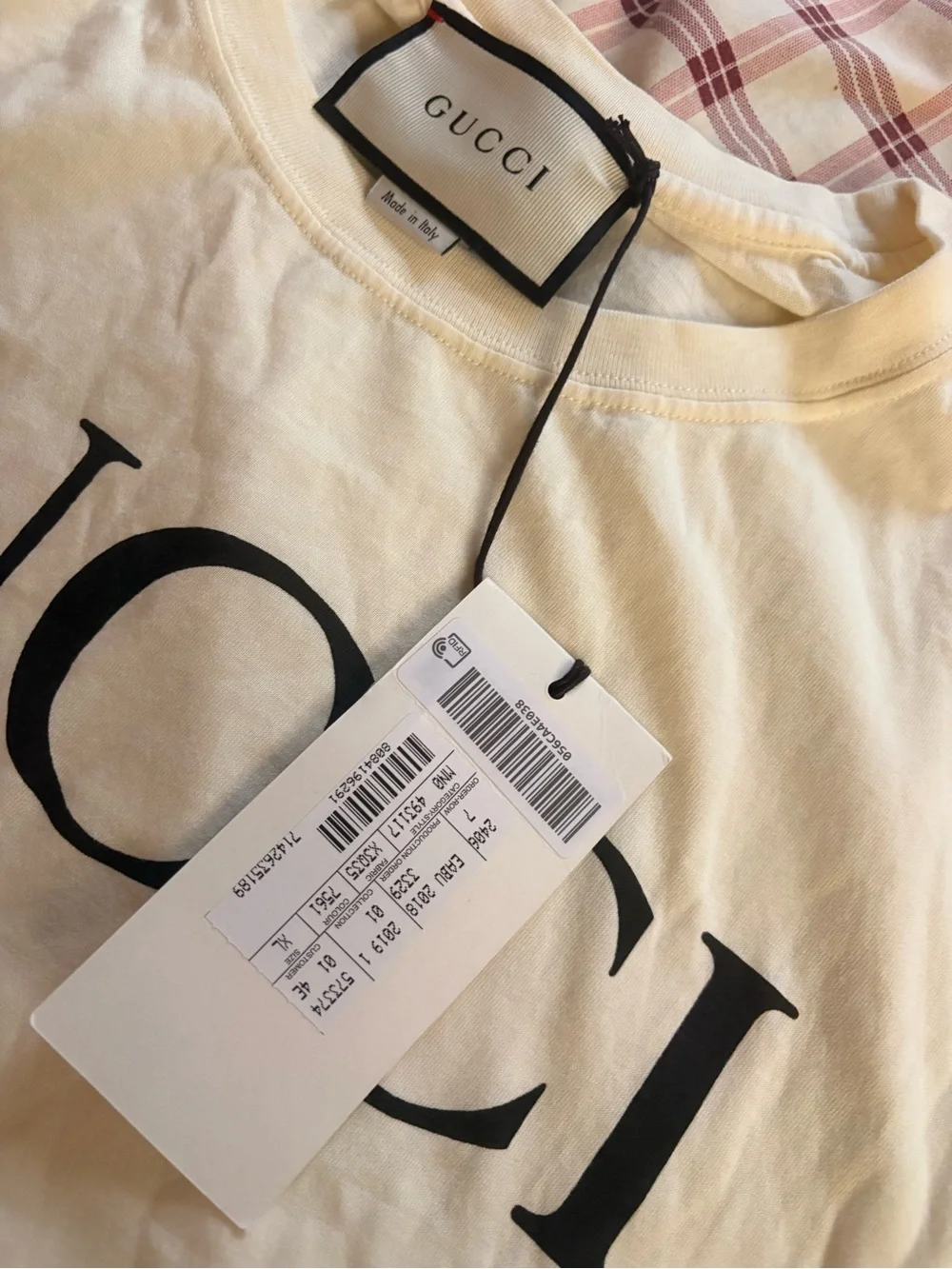 Gucci Cream Short-Sleeve Tee with Black Logo